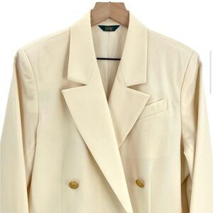 Vintage Blazer Boxy Oversized 100% Wool Double Breasted Ivory Made in USA | 10